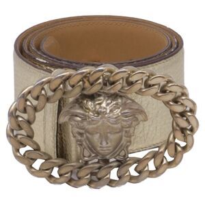 Versace Medusa Buckled Belt in Metallic Gold Leather